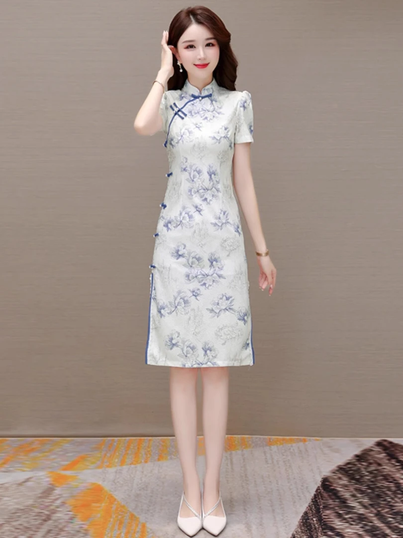 新中式低领改良旗袍连衣裙子女2025夏季新款年轻款小个子气质裙子