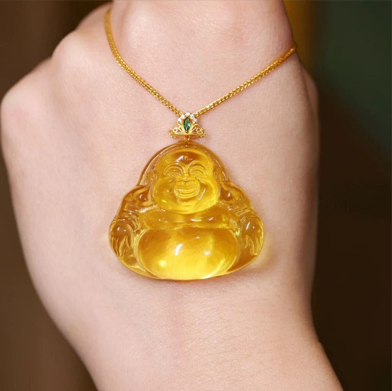 高定设计款天然波罗的海金珀18K佛公吊坠大气百搭KBRZX0304015