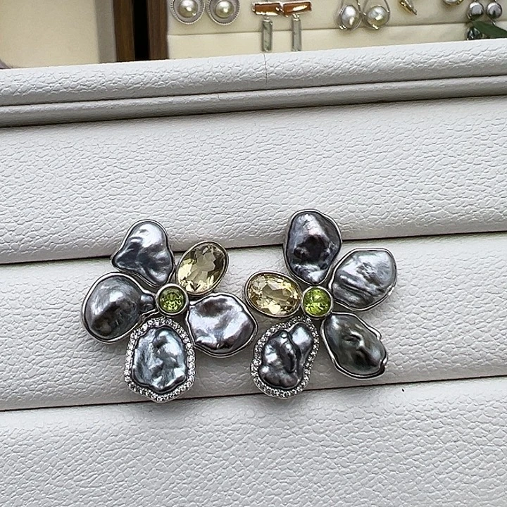 海水珍珠耳饰银S925镶嵌