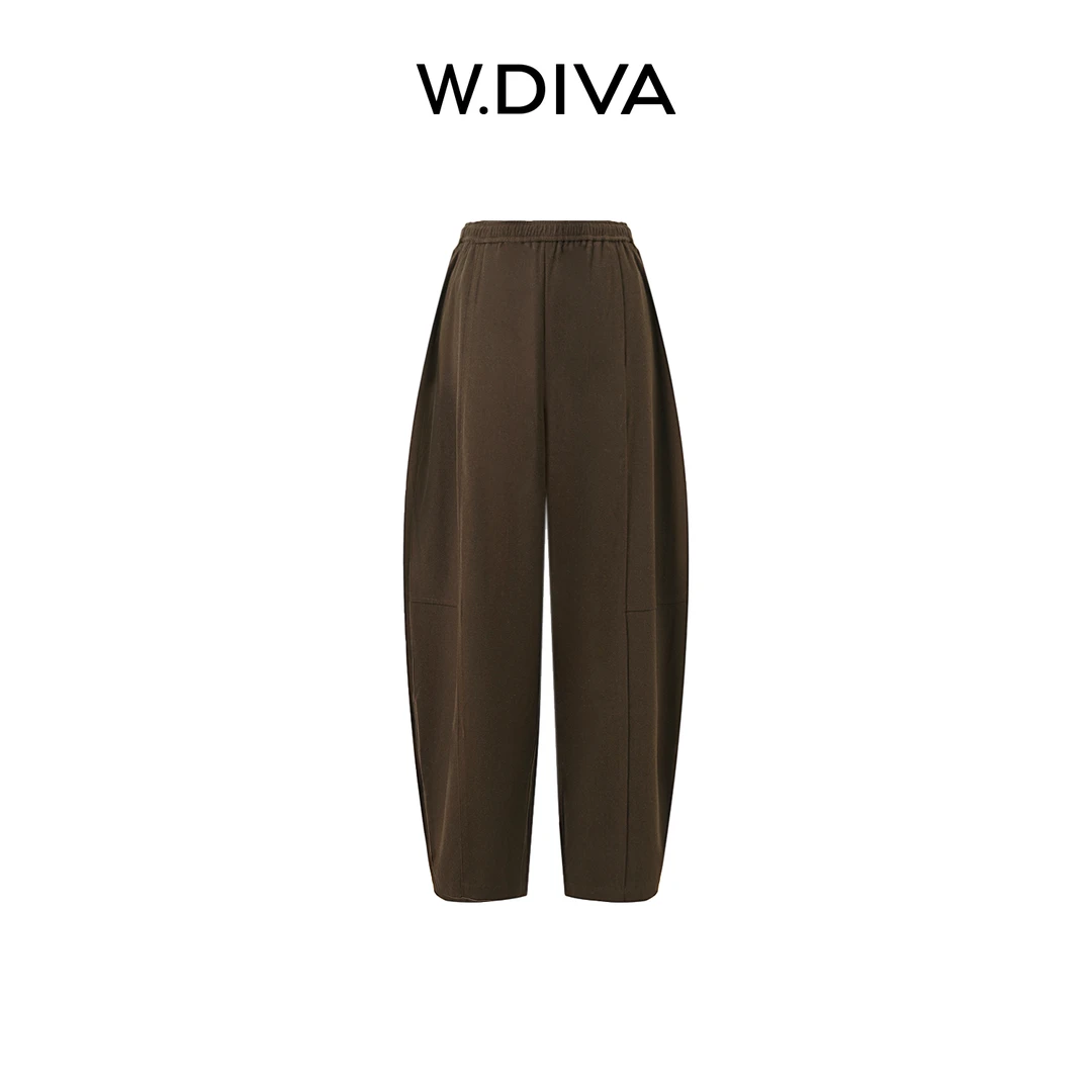 W.Diva【漫游棕迹】秋季咖色空气羊毛混纺九分茧型气球裤53K072911