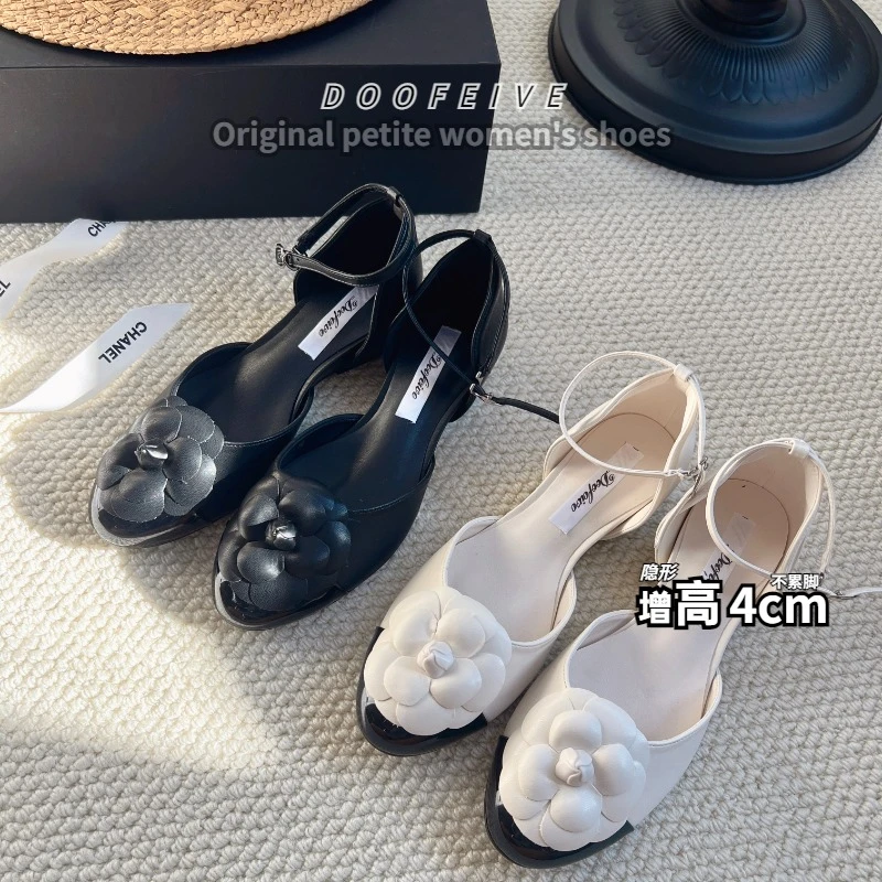 朵菲雯DOOFEIVE法式小香风山茶花凉鞋女夏季新款包头平底中空单鞋