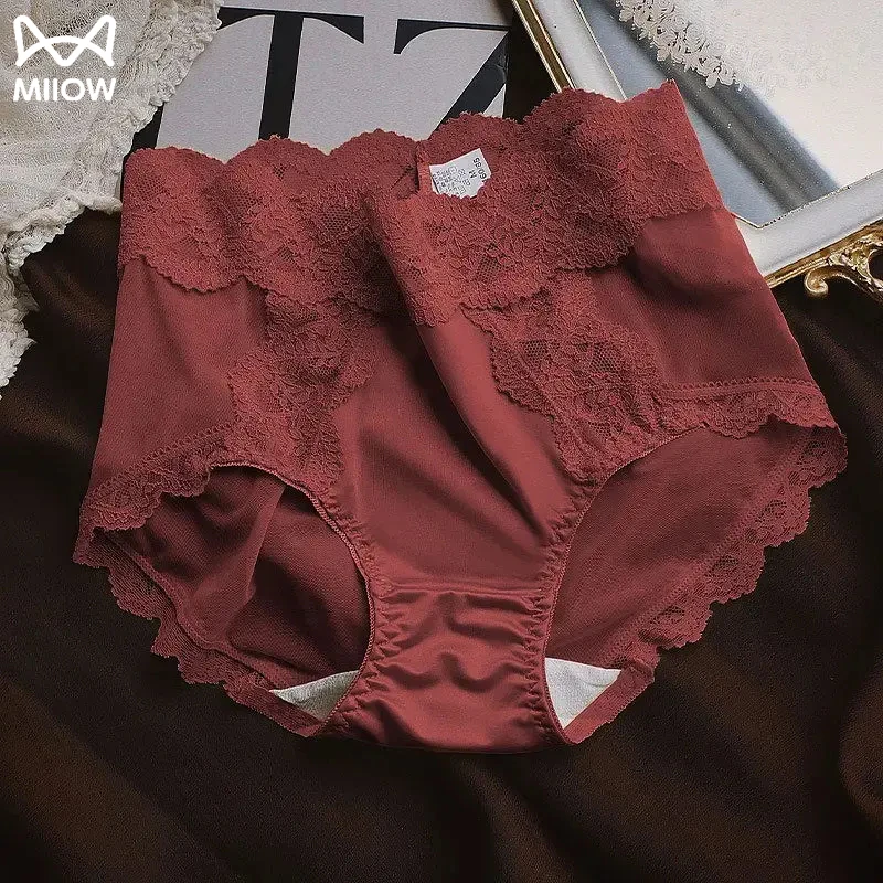 猫人本命年女士高腰红色蕾丝收腹内裤女款爆款无痕束身收肚子短裤