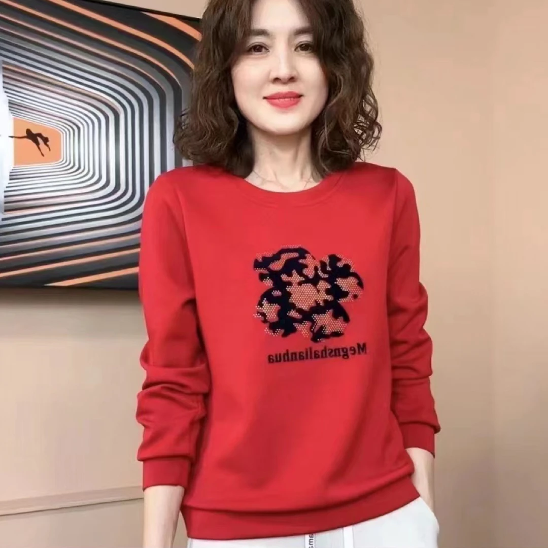 秋季长袖休闲豹纹秋冬长袖显瘦圆领卫衣休闲风