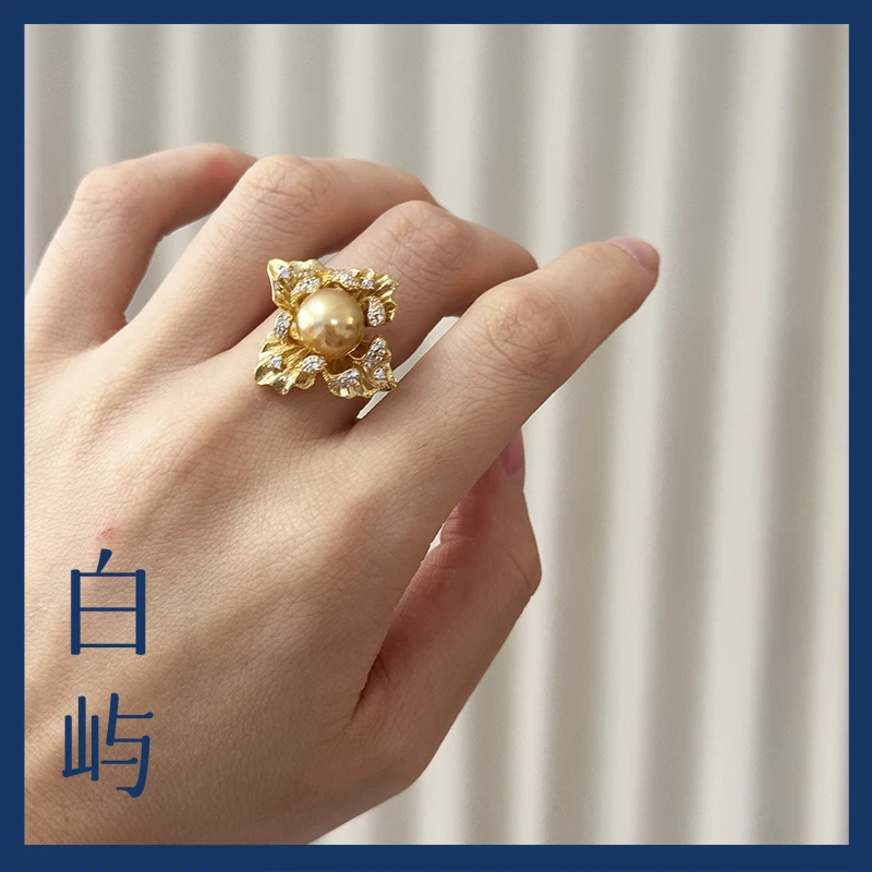 【展会专属】R24天然海水南洋金珠S925银戒指9-10mm