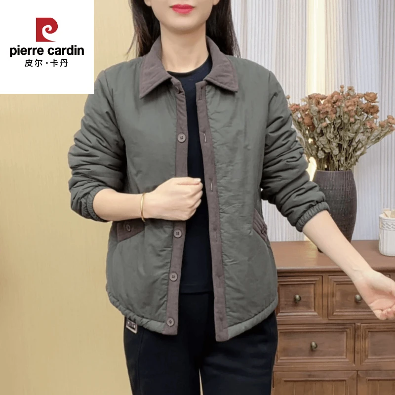 皮尔卡丹妈妈装撞色拼接棉服外套秋冬百搭中老年加绒加厚小棉衣遮