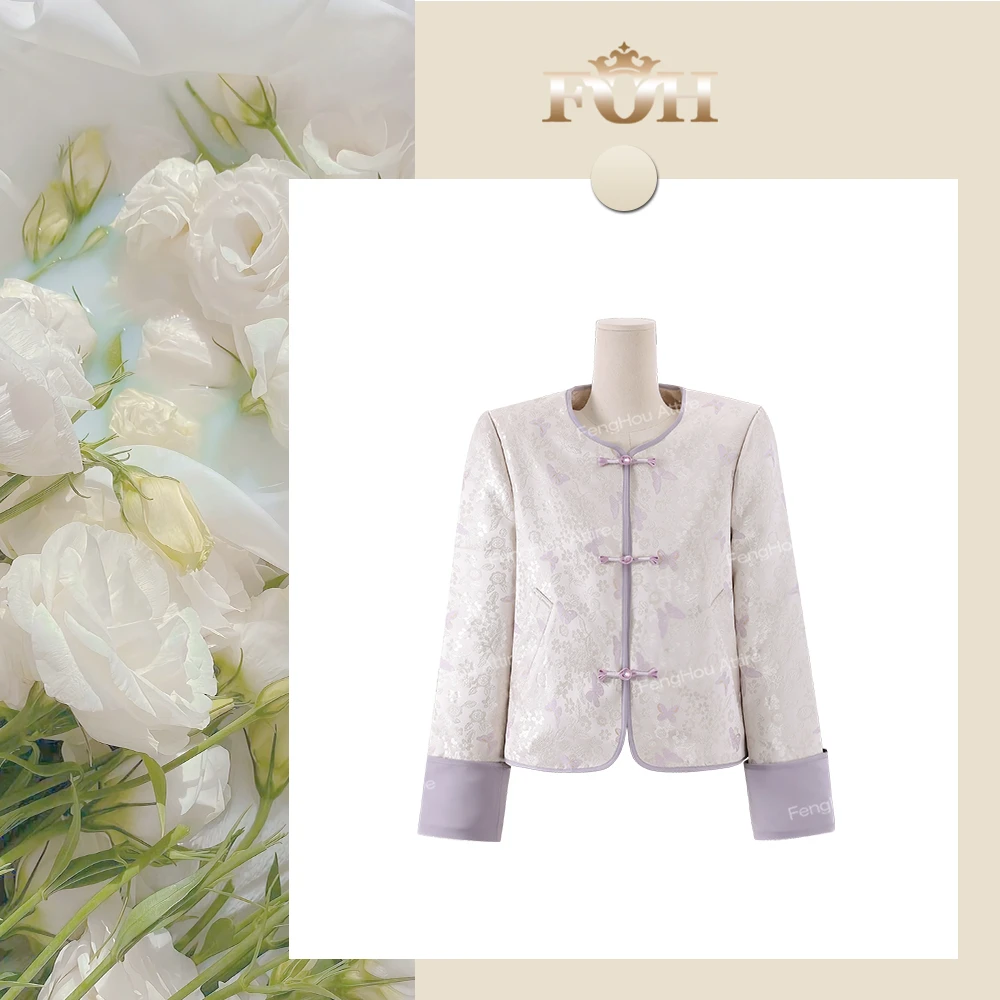 【封后轻奢设计】【烟雨江南】2024春新中式圆领提花纽扣外套59572