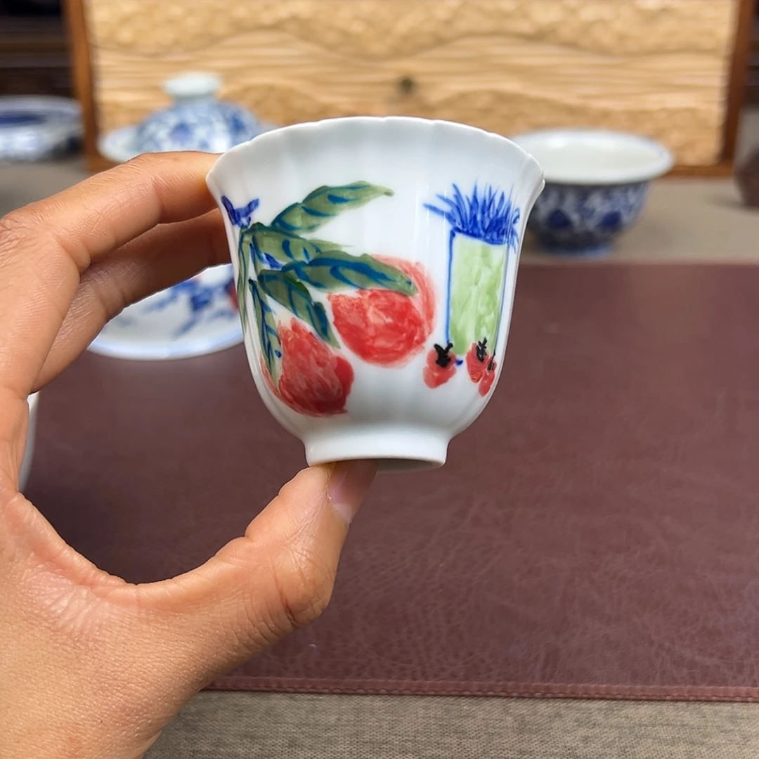 摆件景德镇三果闻香杯