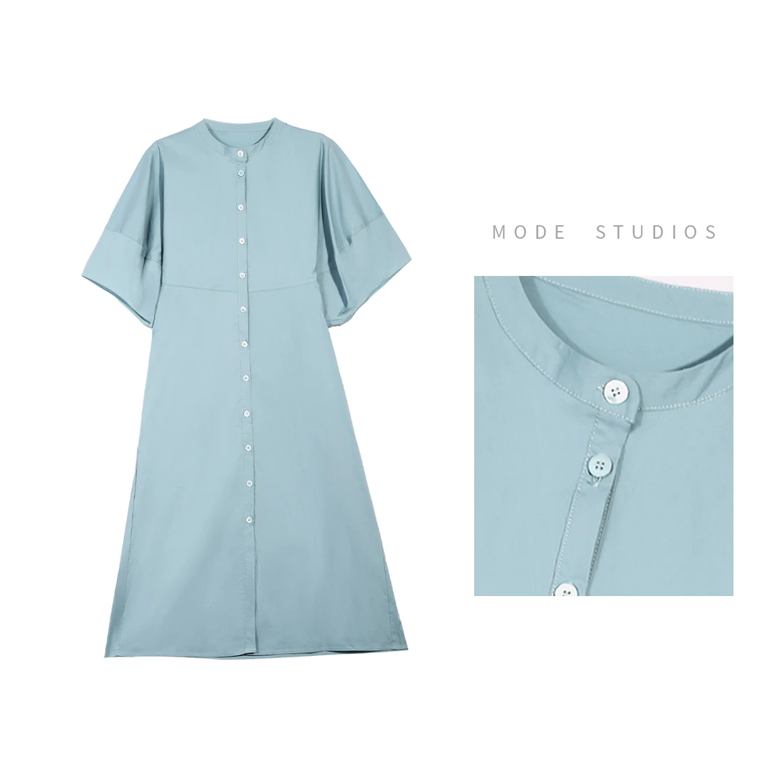 慕达赫【云里】2025年夏季立体茧形袖气质设计师款宽松衬衫连衣裙