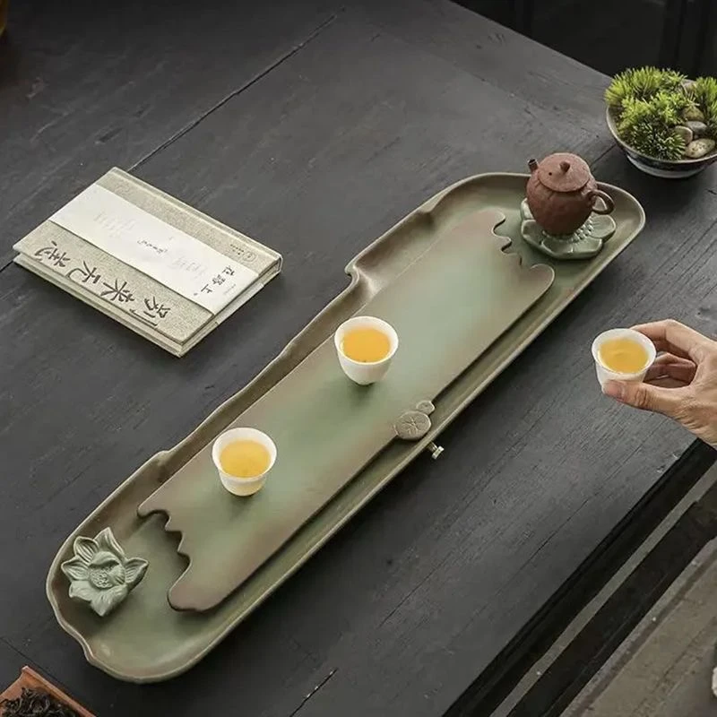 创意排水式陶瓷茶盘家用个性简约轻奢长方形便携储蓄水茶桌面配件