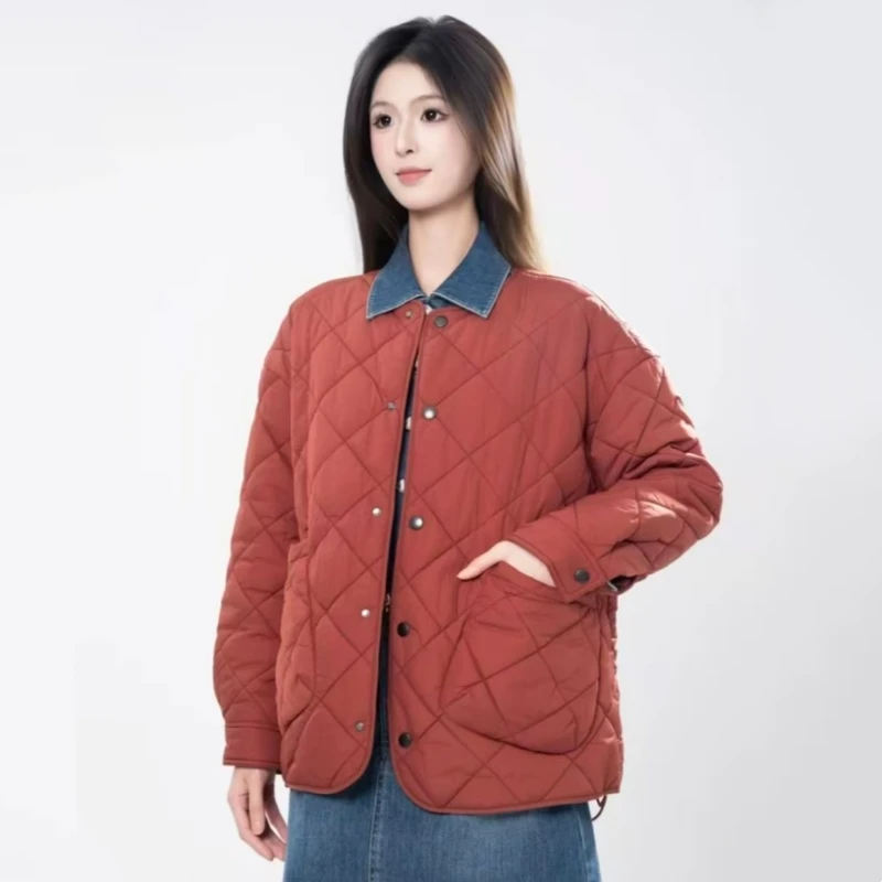 【商场同款】新雪丽菱格棉服秋冬新款百搭宽松圆领压线外套5400730