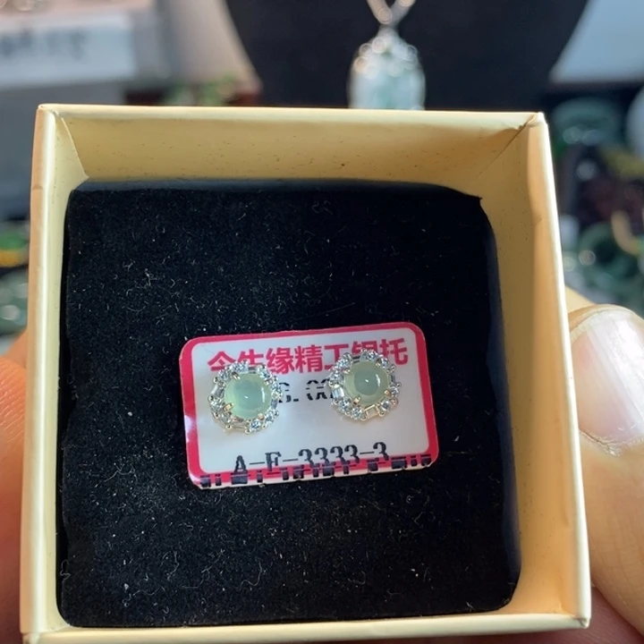 翡翠银S925镶嵌耳饰天然缅甸翡翠A货耳钉