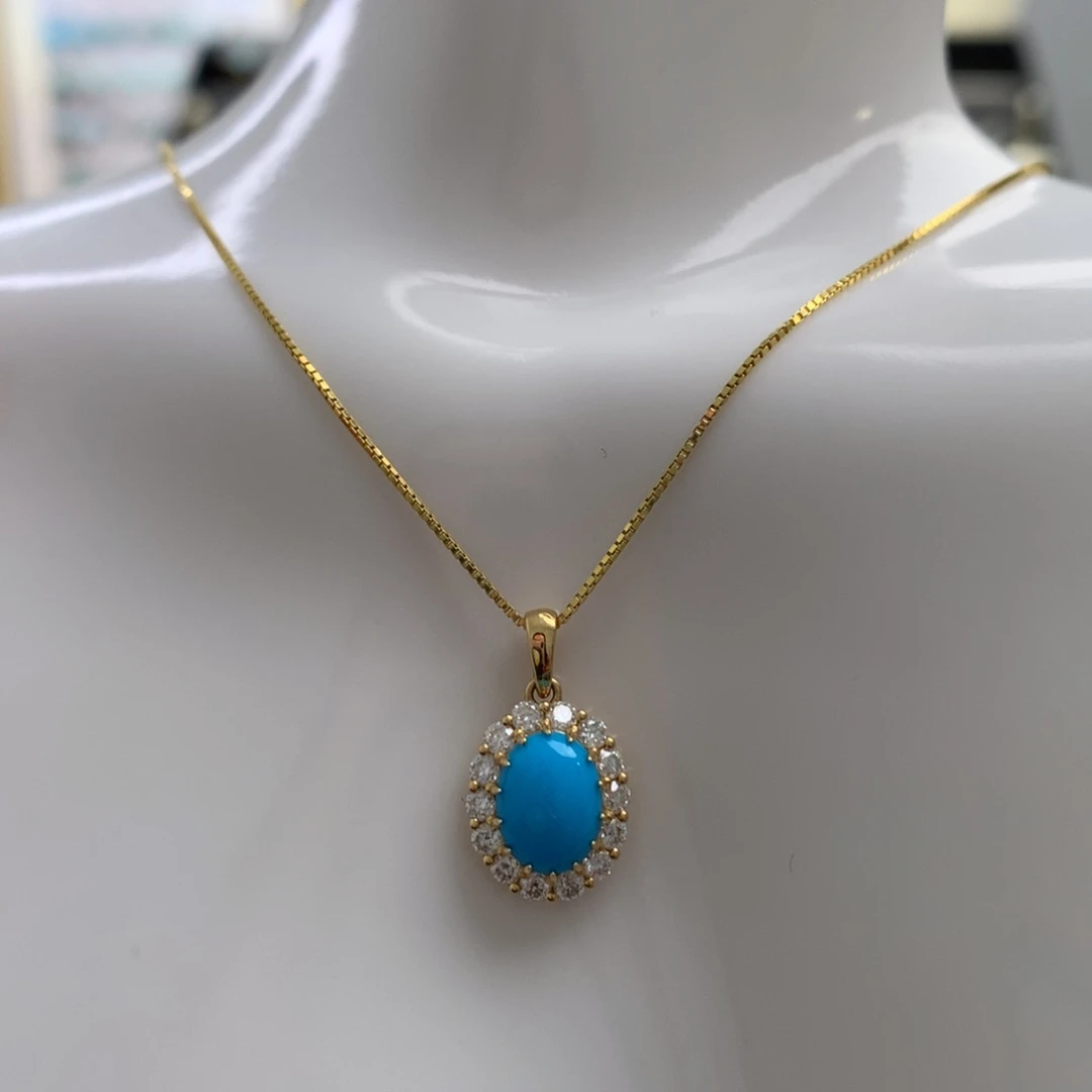 18K金镶嵌绿松石精品吊坠