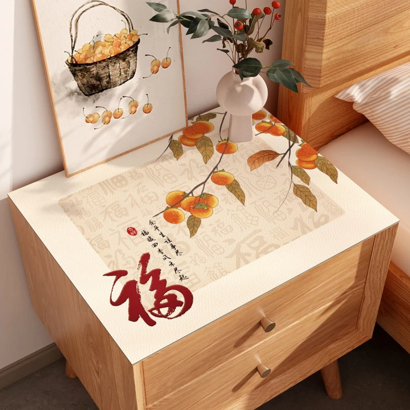 新中式福字床头柜桌面保护垫防水防油免洗桌布卧室台面防尘垫桌垫
