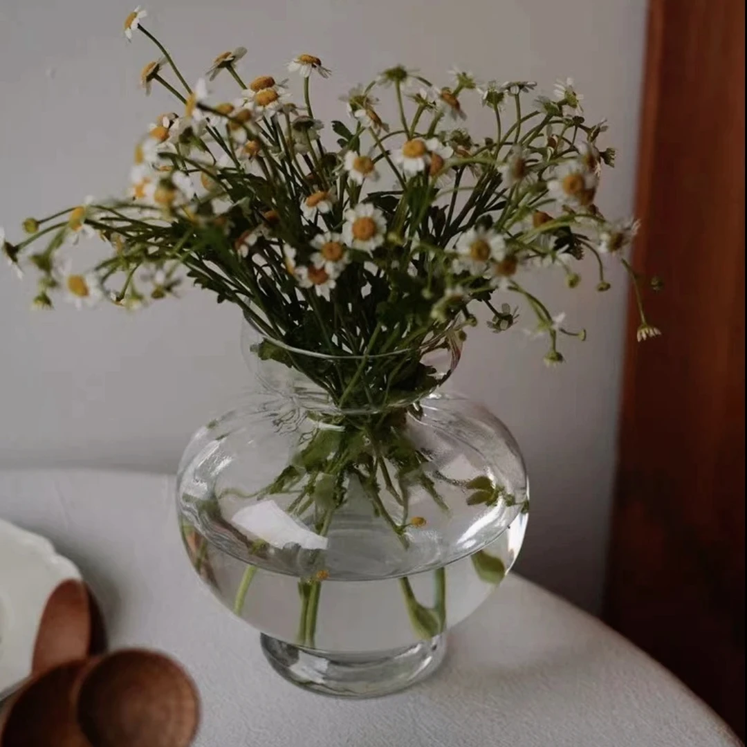 轻奢简约巴洛克中古风芍药花瓶玻璃透明水养插花客厅餐桌装饰摆件