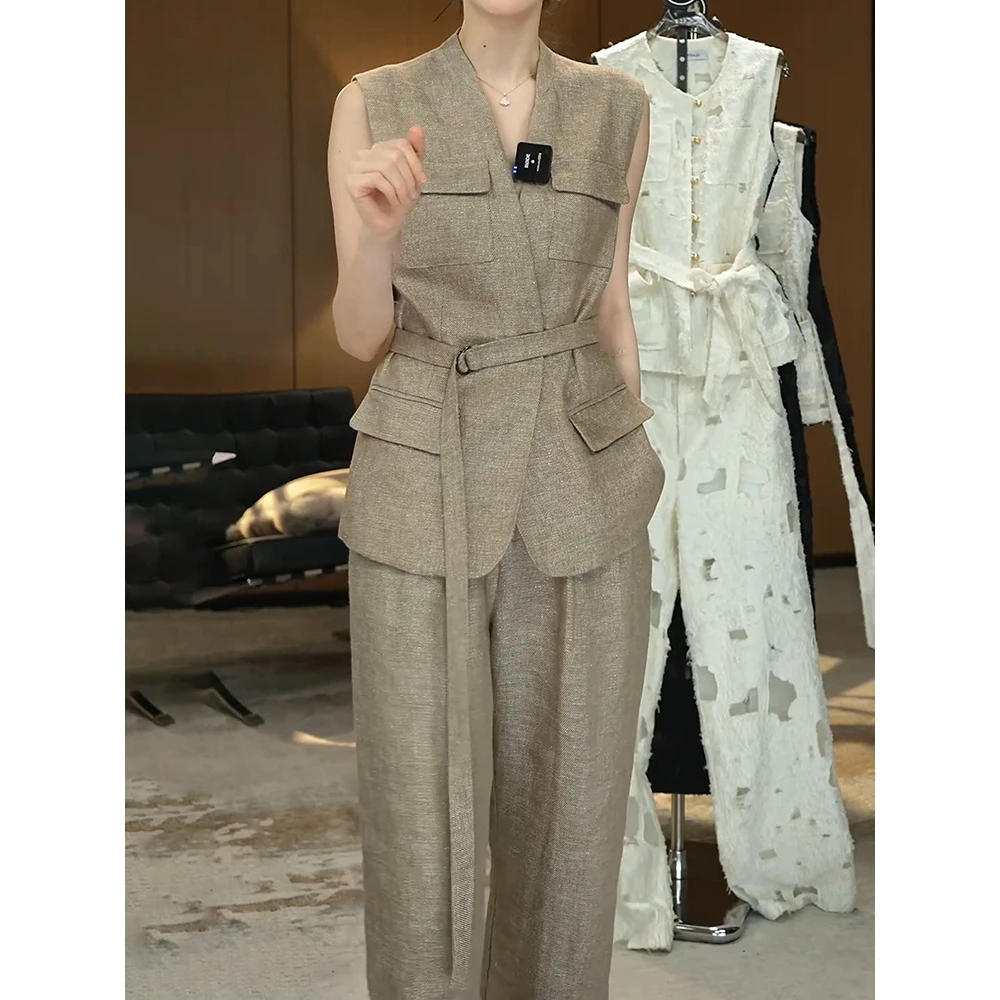 时尚轻奢气场强大女装2025新御姐通勤干练马甲背心阔腿休闲裤套装