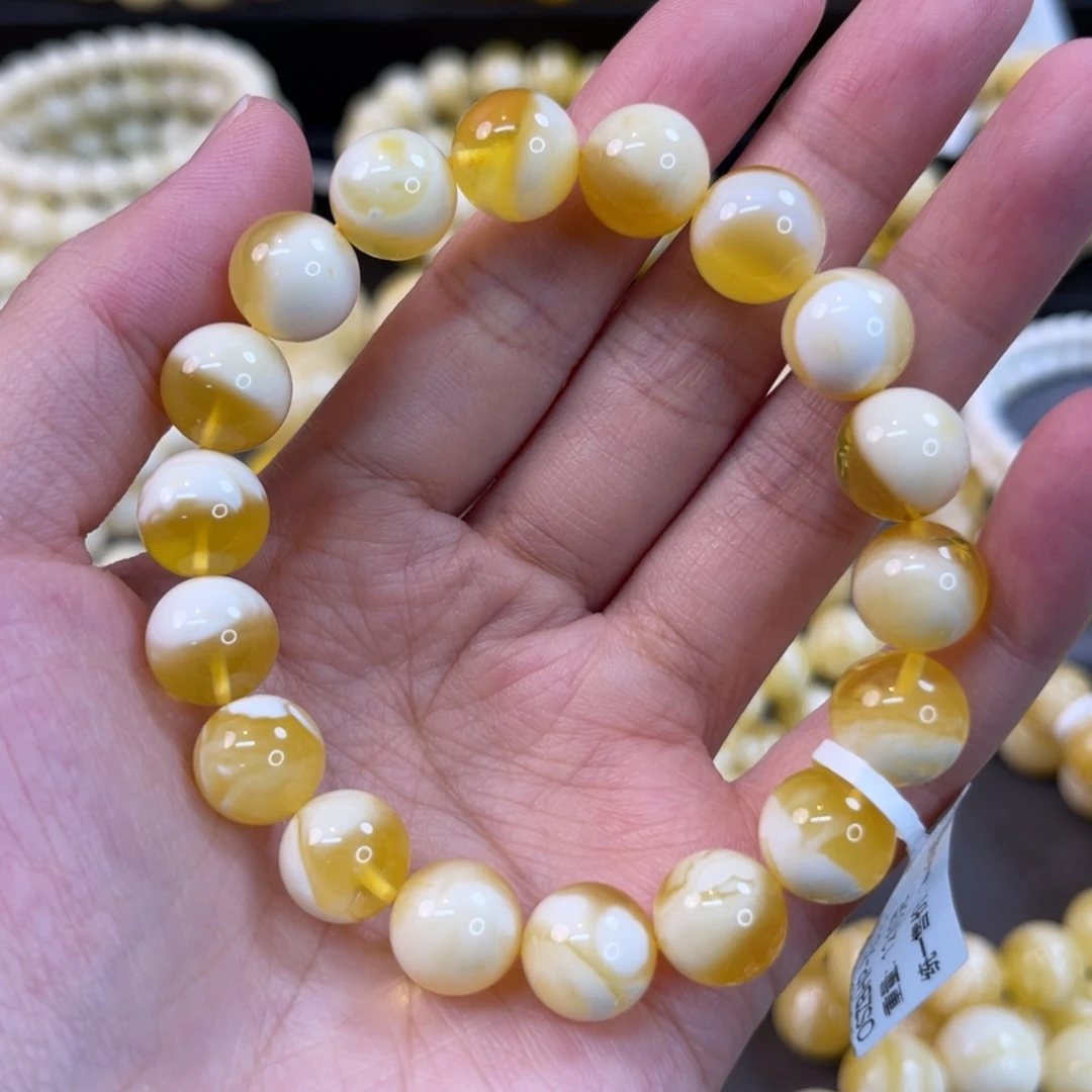 手串蜜蜡未镶嵌10.5mm金瓷白溶洞