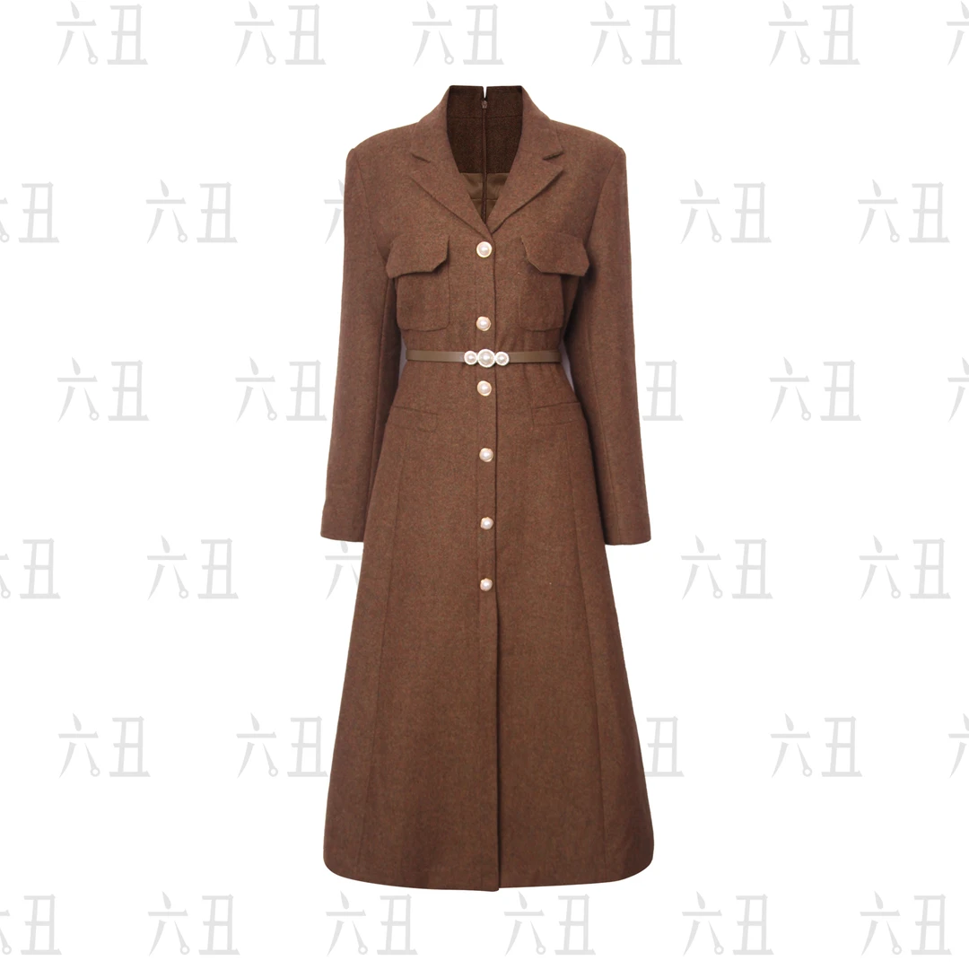 【六丑】新款时尚百搭气质显瘦双口袋单排扣腰带连衣裙511LYQ1189