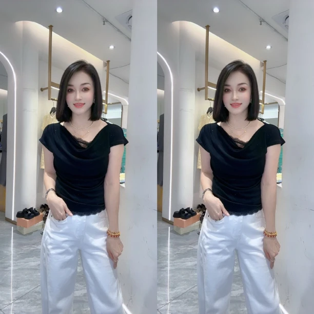 亲肤面料+修身版型！蕾丝拼接褶皱短袖上衣，时尚藏不住22782