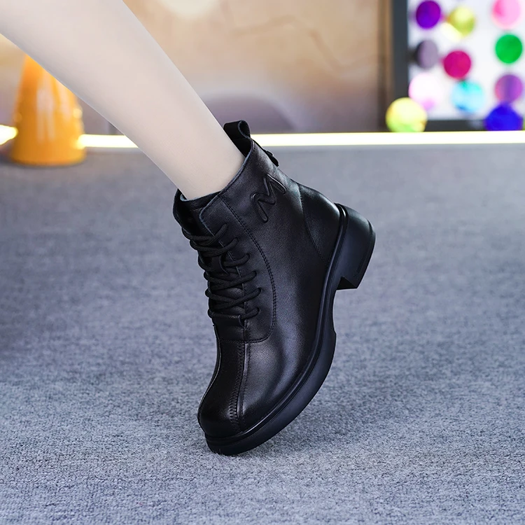 6315新款真皮简约舒适短靴头层牛皮圆头低跟防滑平底休闲马丁靴