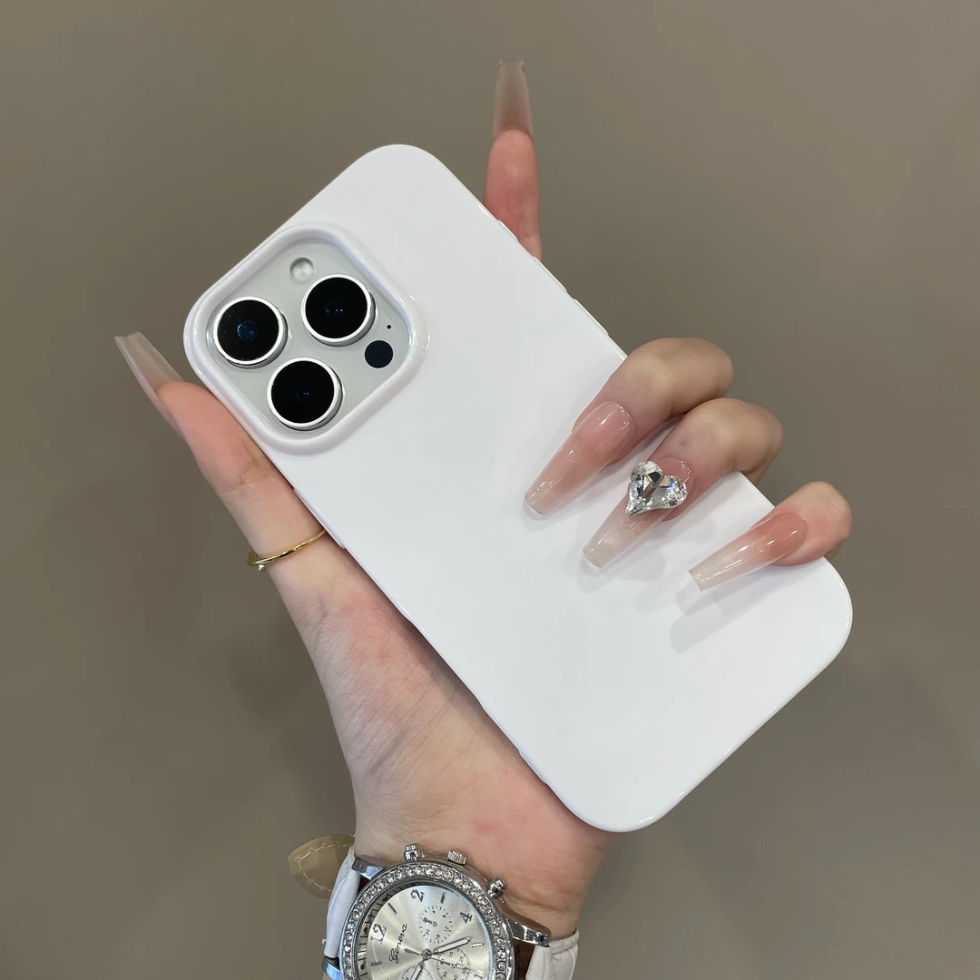 新款黑白纯色亮面大孔适用iPhone16手机壳15pm防摔14pro保护套13