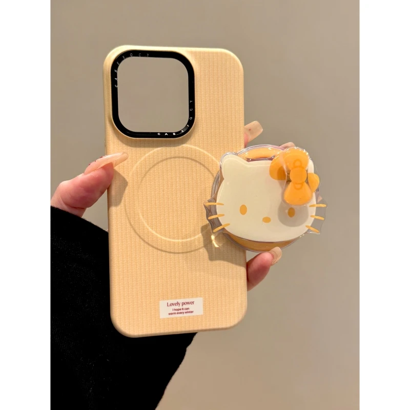 适用苹果iphone16promax黄色猫咪15pro旋转14pro磁吸支架13手机壳
