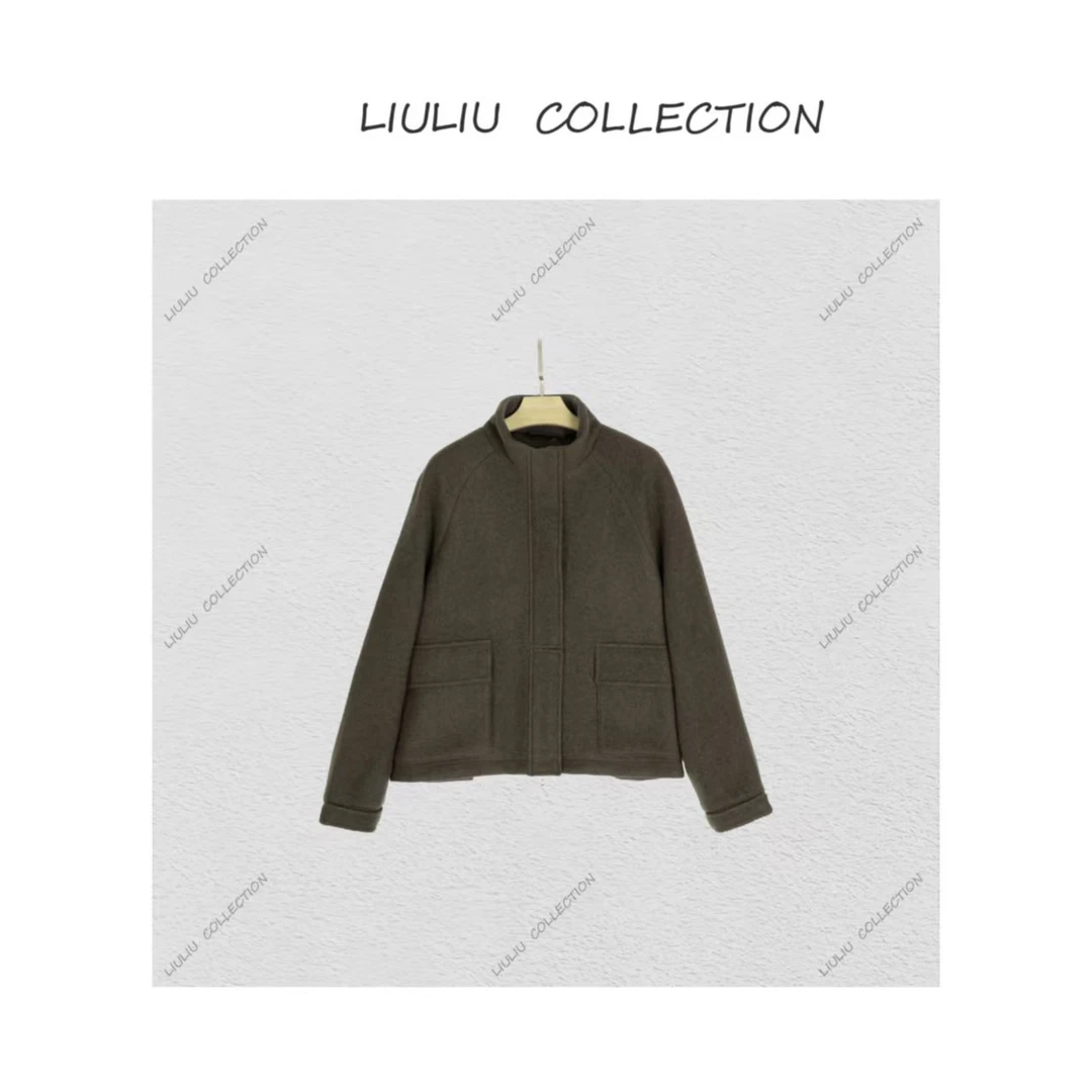 定制面料羊绒羊毛立领双门襟下摆抽绳插肩外套