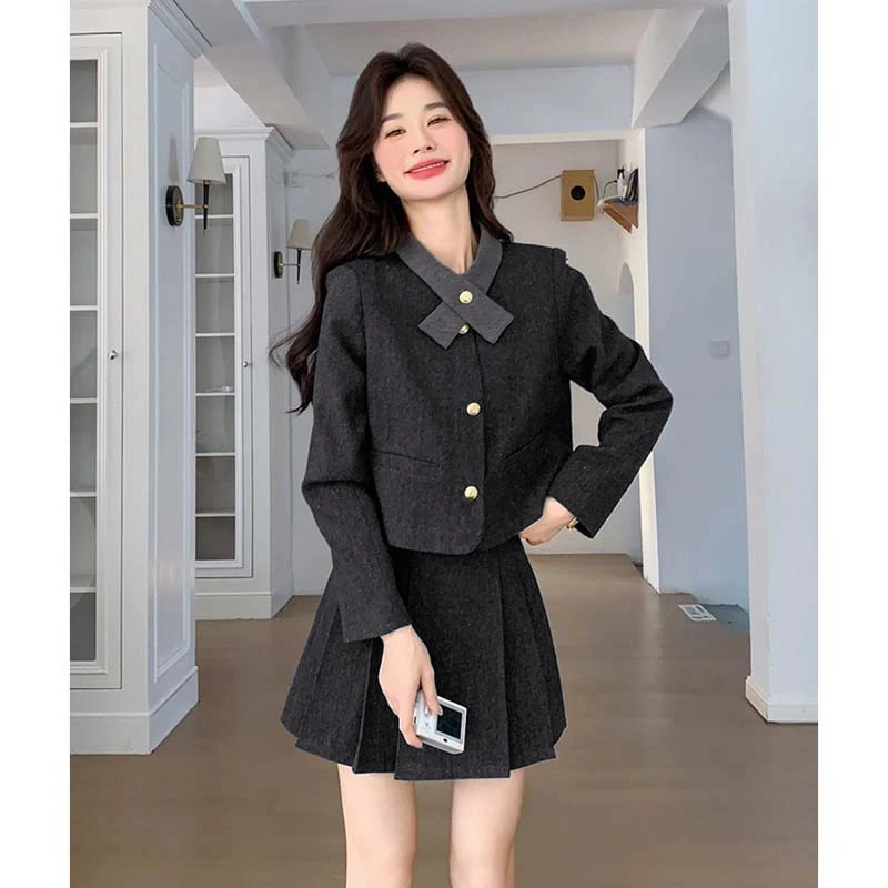 【两件套】【有里布】百褶短裙套装春秋小个子ootd穿搭JT0023