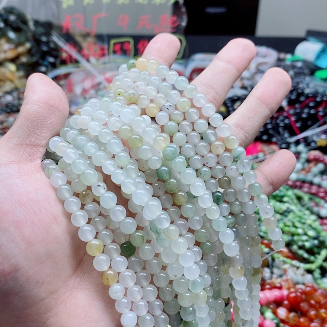 未镶嵌玛瑙/玉髓珠宝半成品一条天然6mm天山翠圆珠A23