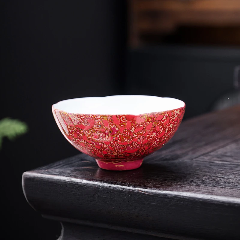 大漆粉金花口杯 白瓷 犀皮螺钿工艺  纯手工制作 刘卓大漆