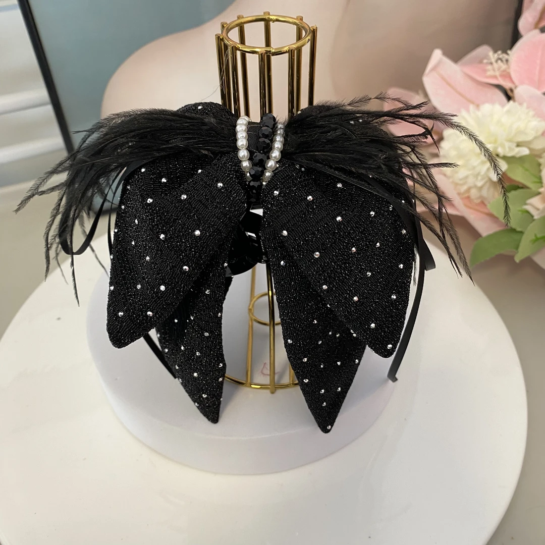 泊瑞雅原创设计高定羽毛珠珠马尾夹时尚发夹