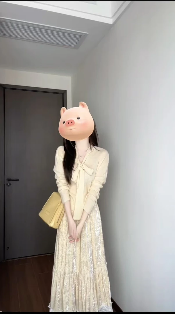 开春韩系氛围感穿搭系带蝴蝶结针织衫丝绒半身裙2025年超火两件套