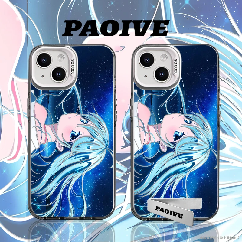 初音未来适用于创意小众苹果华为一加小米手机彩银防摔壳Paoive