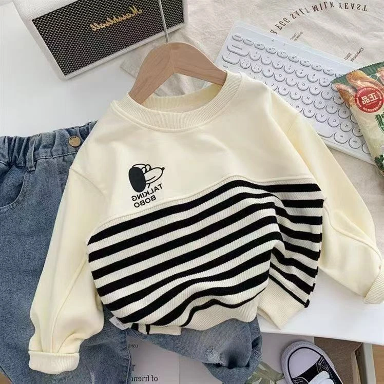 韩版男套头春秋卡通动漫条纹卫衣男童洋气春季圆领童装春装