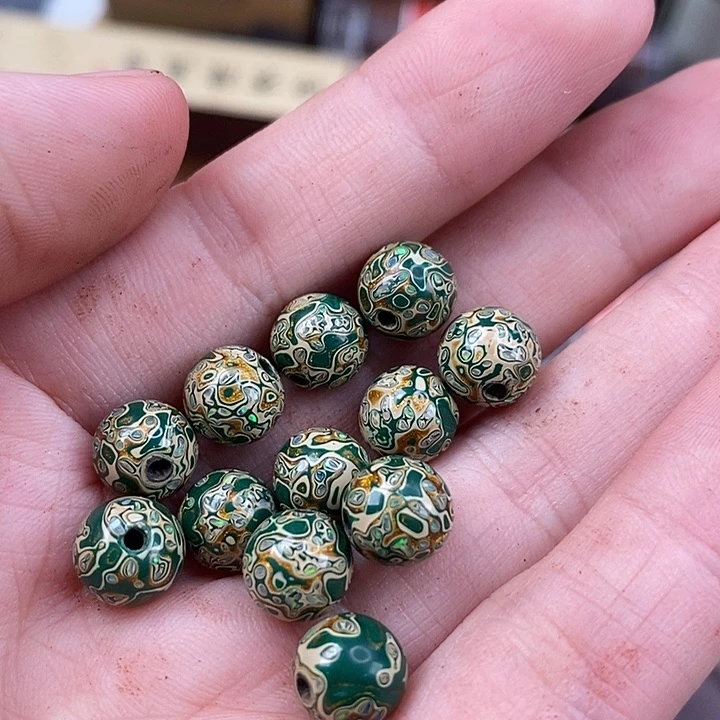 大漆工艺品散珠0.8绿白oubo