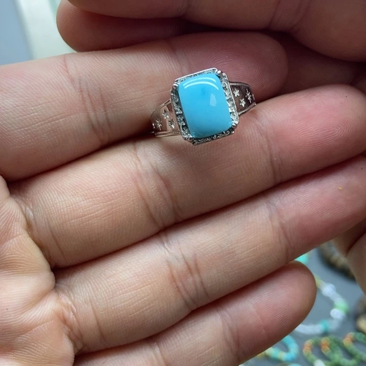 绿松石银S925镶嵌戒指