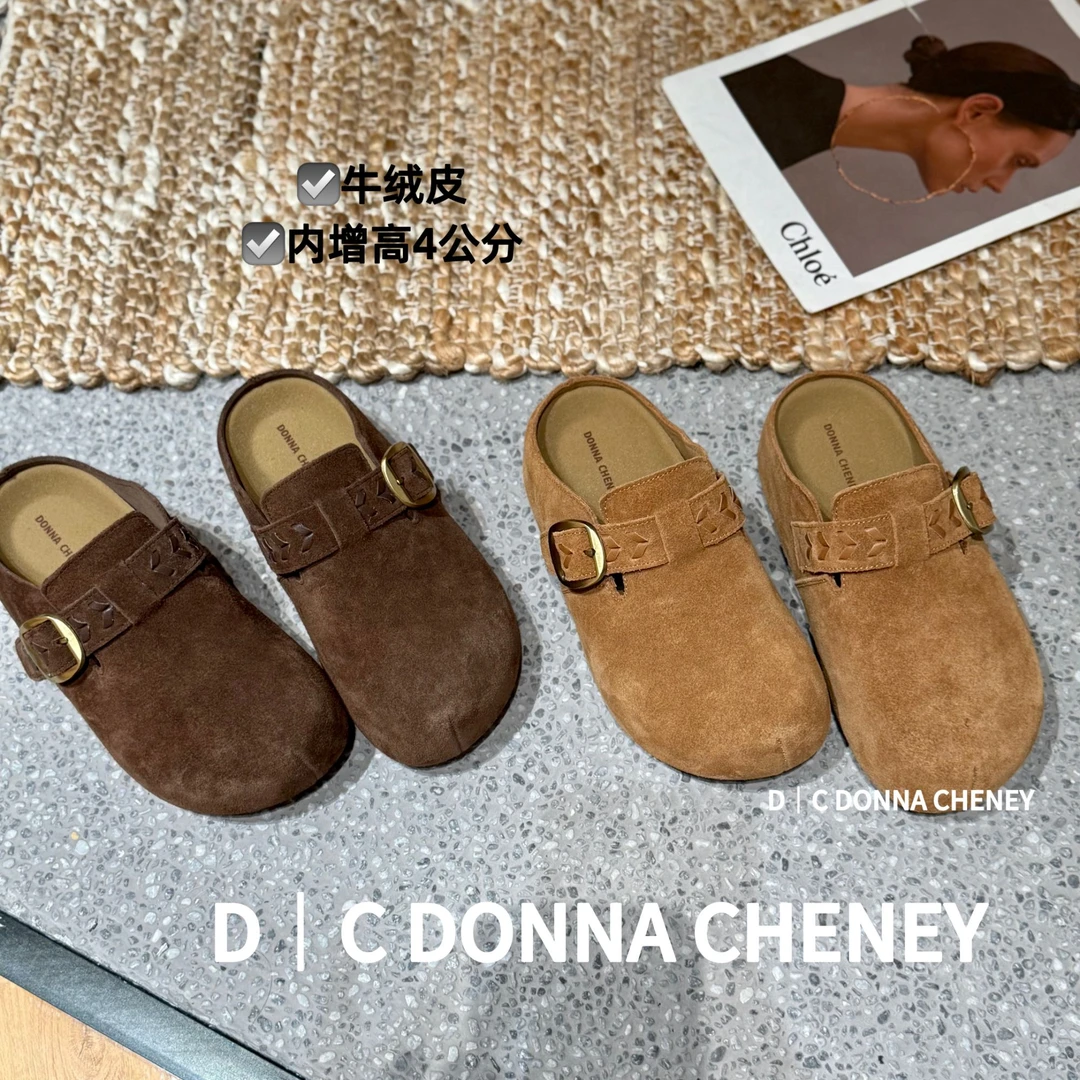 【小妖专属】厚底增高勃肯拖2025秋季牛皮百搭复古圆头包头鞋女款