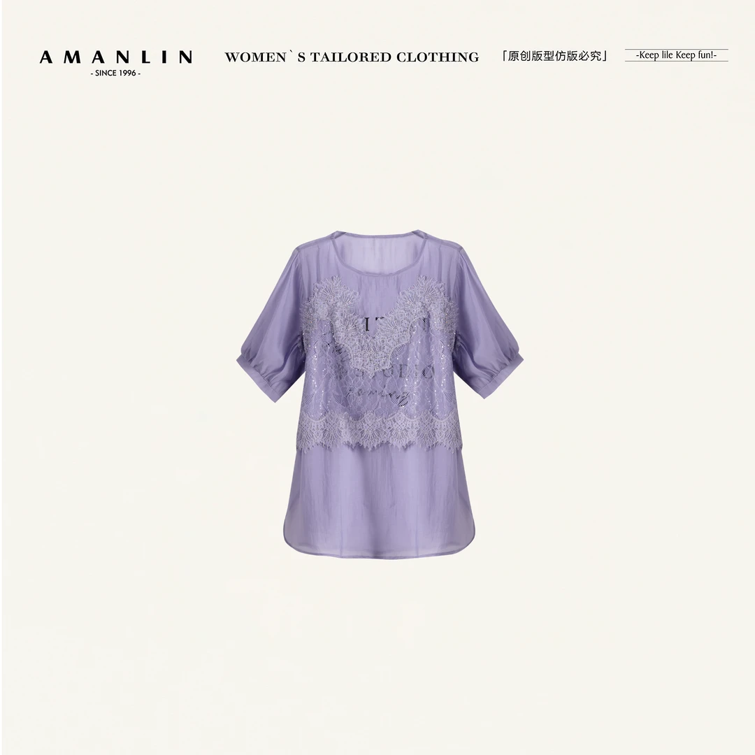 AMANLIN/阿谩琳欧若风设计感时尚圆领短袖T恤上衣女潮上衣Y597132