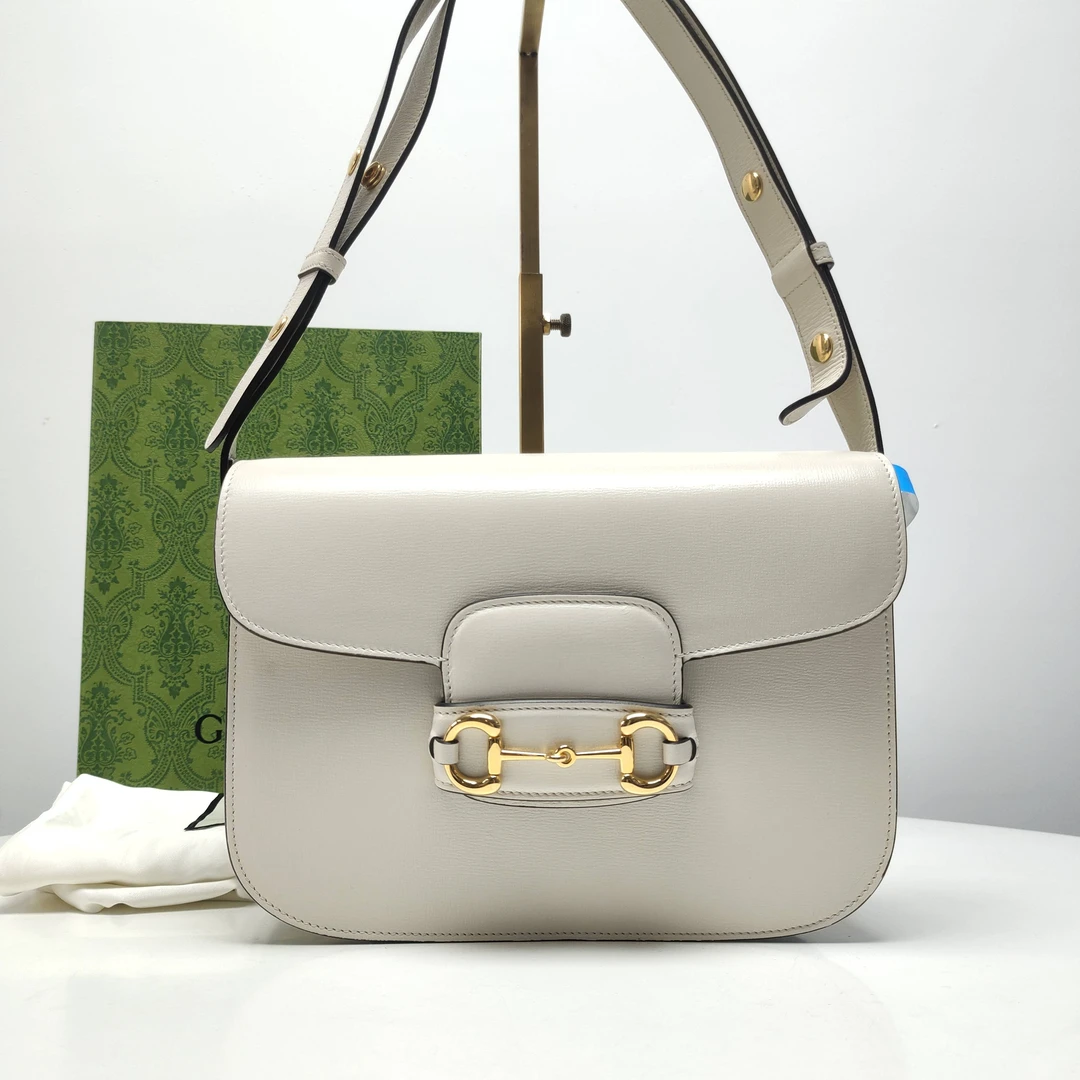 99新 GUCCI/古驰 Gucci 1955白色马鞍单肩包 AE203