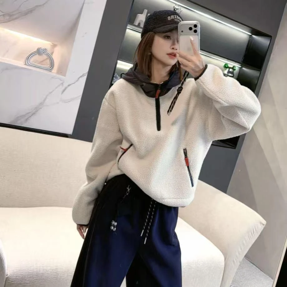 熙薇【星绯轻曳】2025冬季新款设计师摇粒绒休闲卫衣帽衫H6511