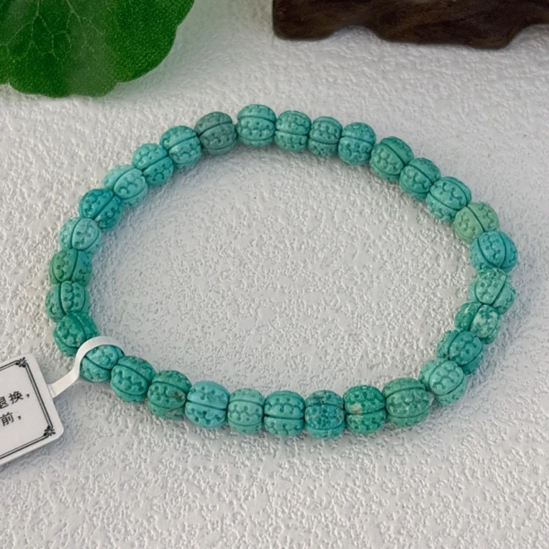 1200天然绿松石瓜珠手串约6.5mm，重量含签约10g