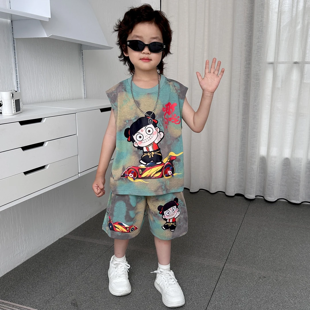 哪吒儿童衣服2025新款夏时髦哪吒套装男童爆款2025新款