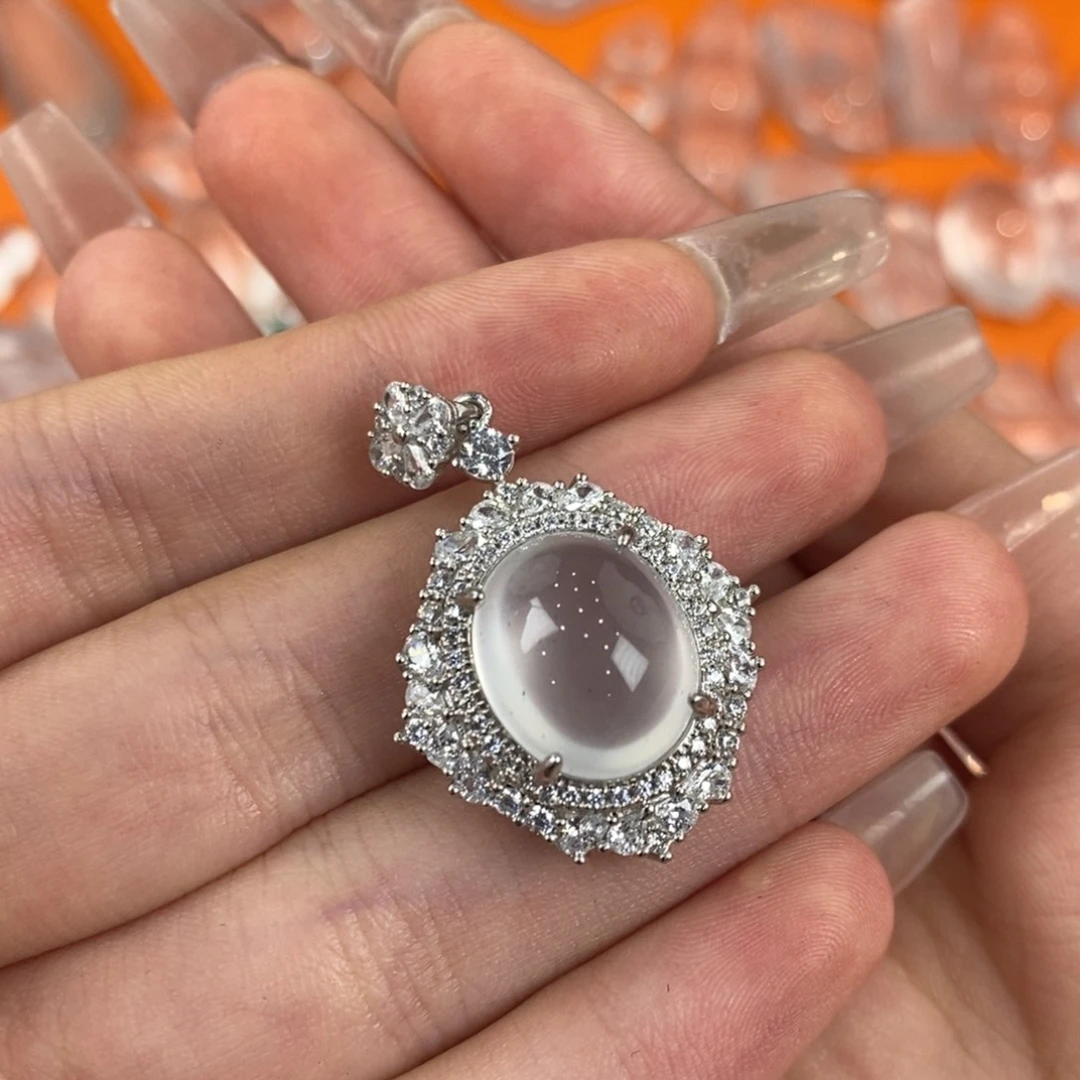 银S925镀金镶嵌吊坠石英质玉