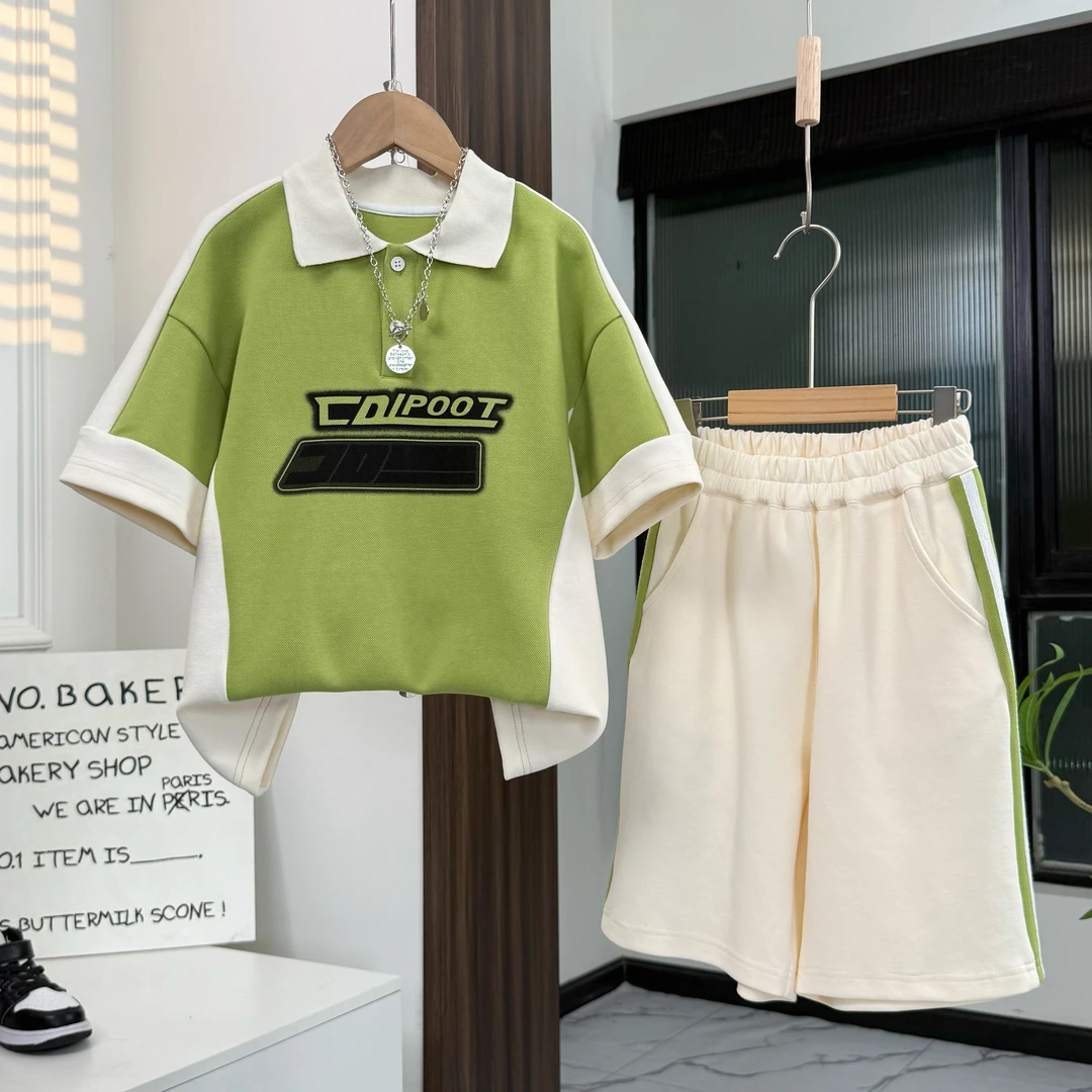 【夏季新款】男女宝儿童polo领短袖短裤套装潮流两件套时尚