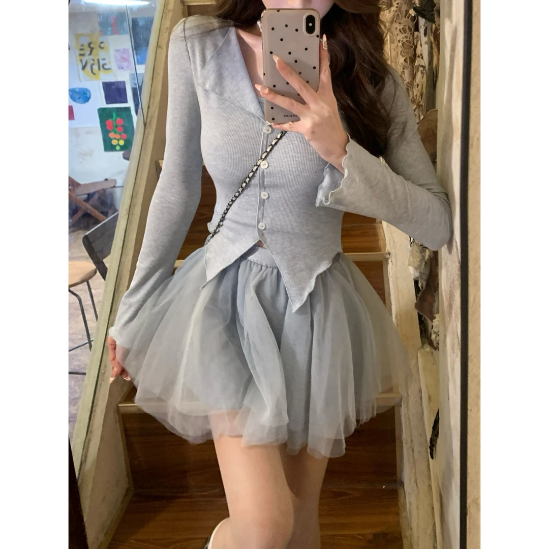 Ke可可少女 春夏甜美纯欲少女风穿搭新款裙裤网纱高腰蓬蓬半身裙