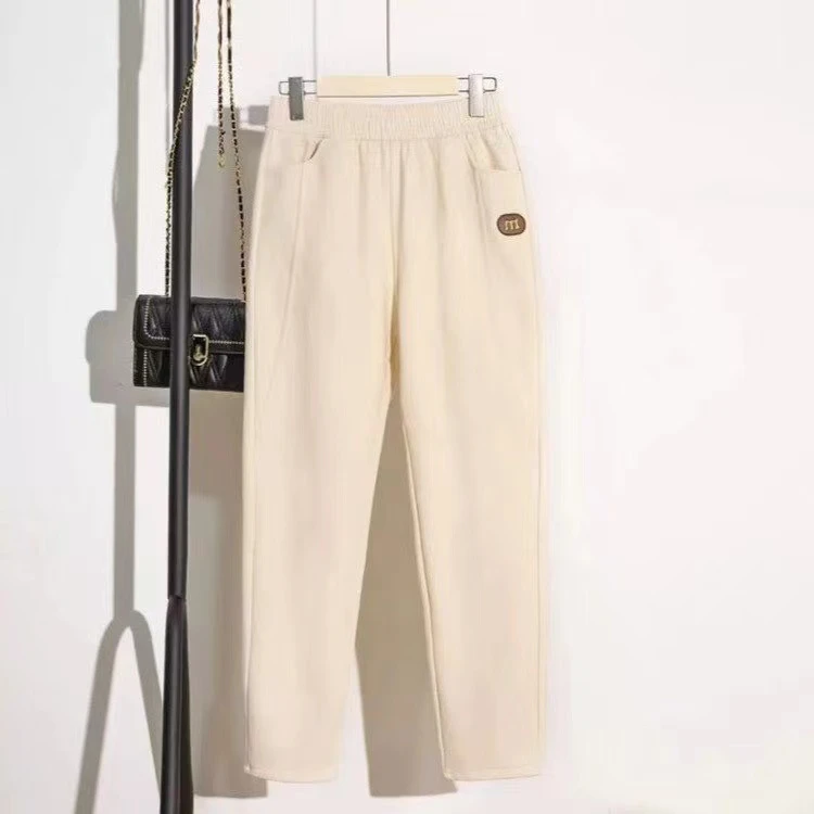 [专柜原单]秋季新款弹力水洗棉高腰显瘦百搭纯色哈伦长裤休闲裤