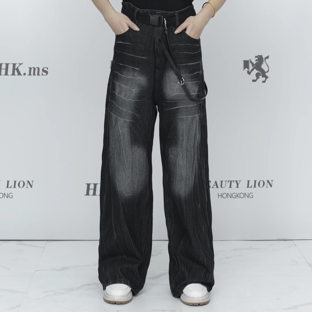 2025H·K美狮潮牌时尚夏季复古极简压花设计感水洗休闲裤