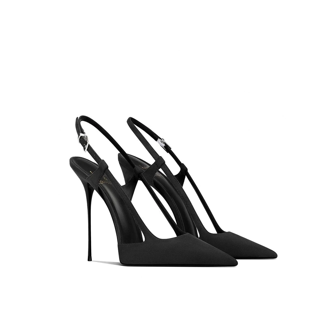 2025秋季新款黑色气质绒面高跟鞋女高级感百搭小个子轻奢通勤单鞋