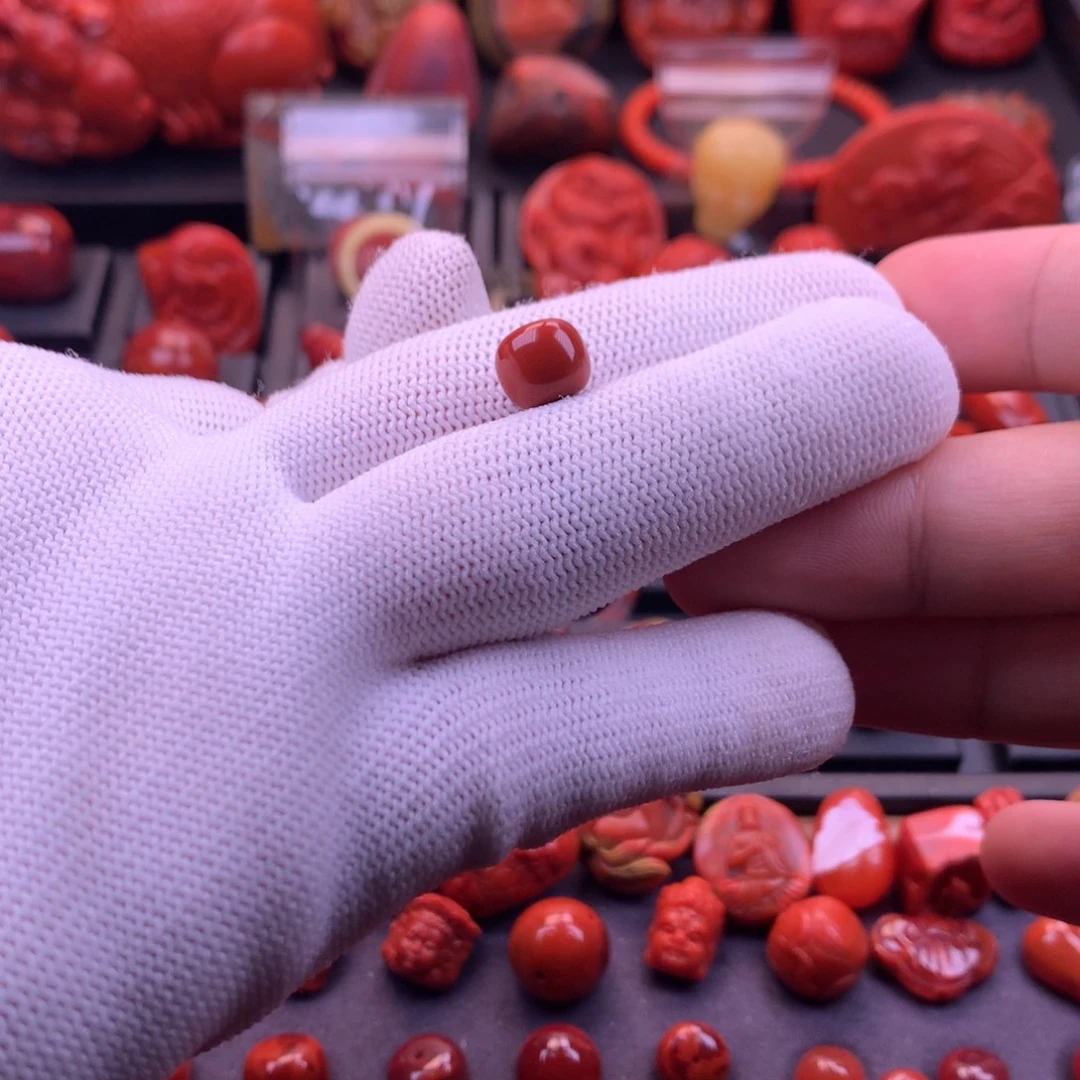 宁***宁南红玛瑙未镶嵌川料原矿满色满肉柿子锦老型单珠9.3mm