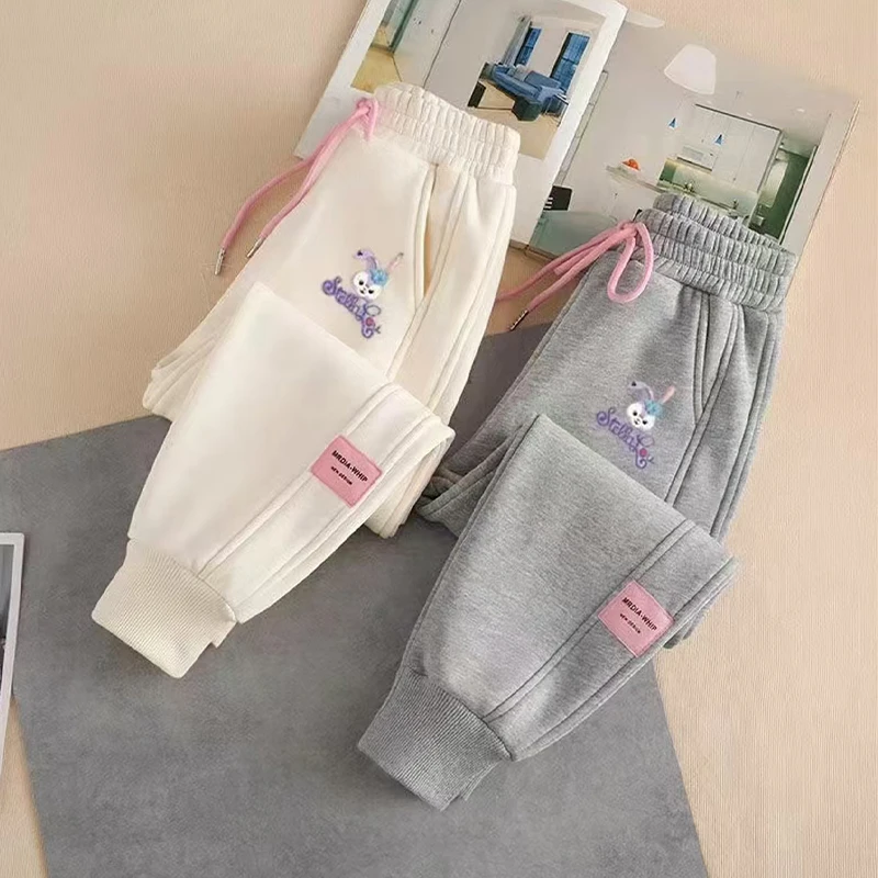 儿童裤子加绒新款宝宝卫裤学生秋款休闲女童卡通印花宽松长裤