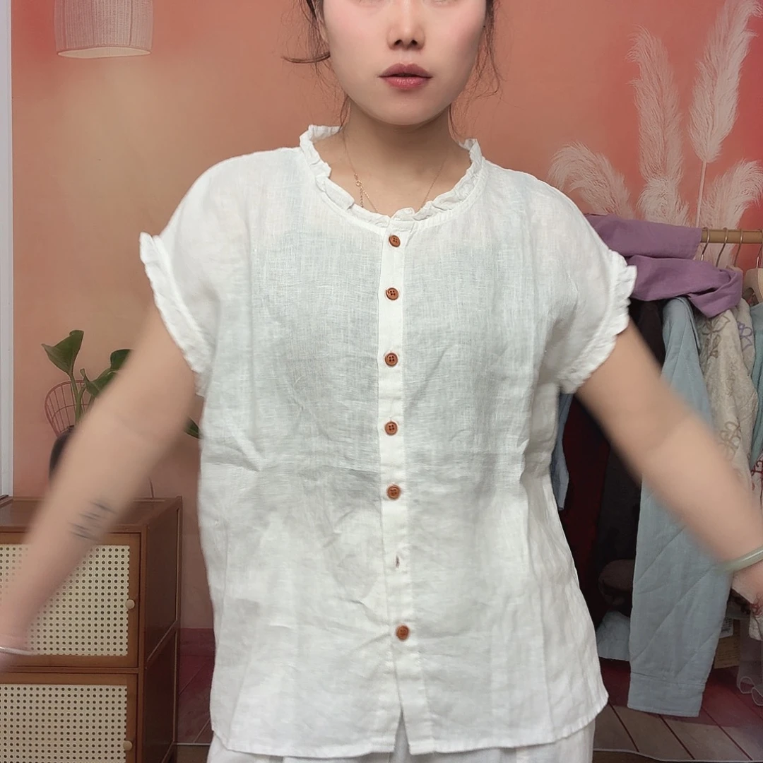 纯麻木耳花边短袖浮力